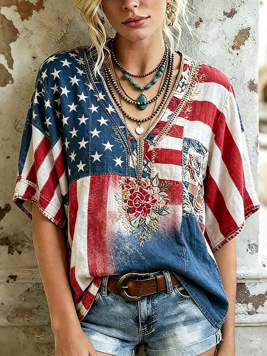 Women's 250 Years Art Print V Neck Top