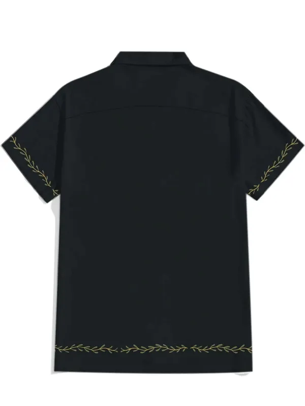 Crocodile And Coconut Tree - 100% Cotton Cuban Collar Shirt