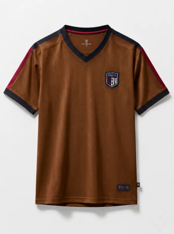 Men's Athletic Sports Club Shield Printed V-Neck Jersey