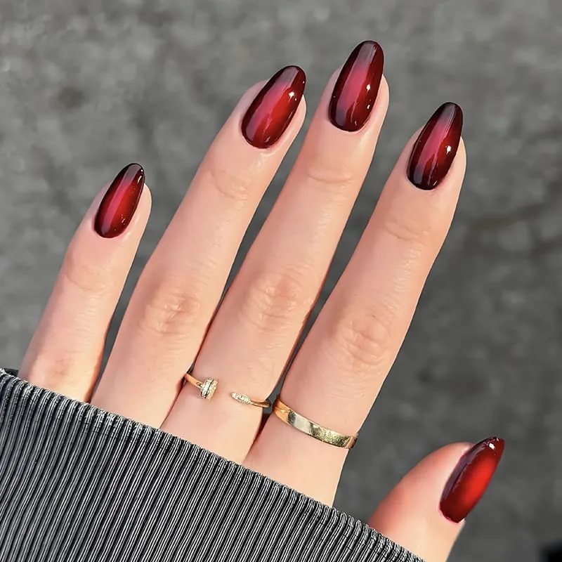 Nailhour 24Pcs Y2K Red Gradient Short Almond Press On Nails