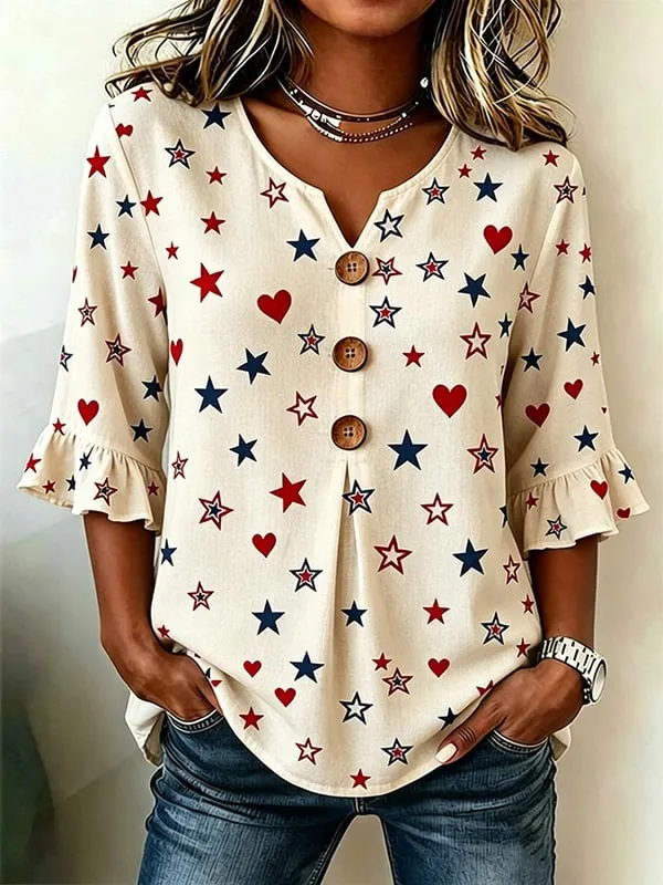 Women's Casual Patriotic 250th Anniversary Cotton Linen Shirt