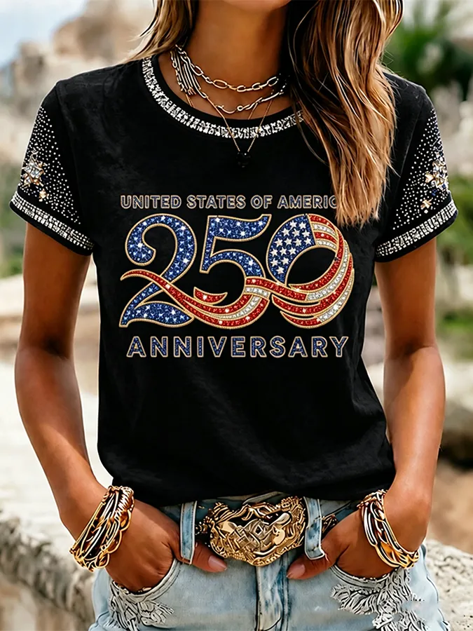 Women's America 250 Years of Freedom 1776-2026 Flag T-Shirt
