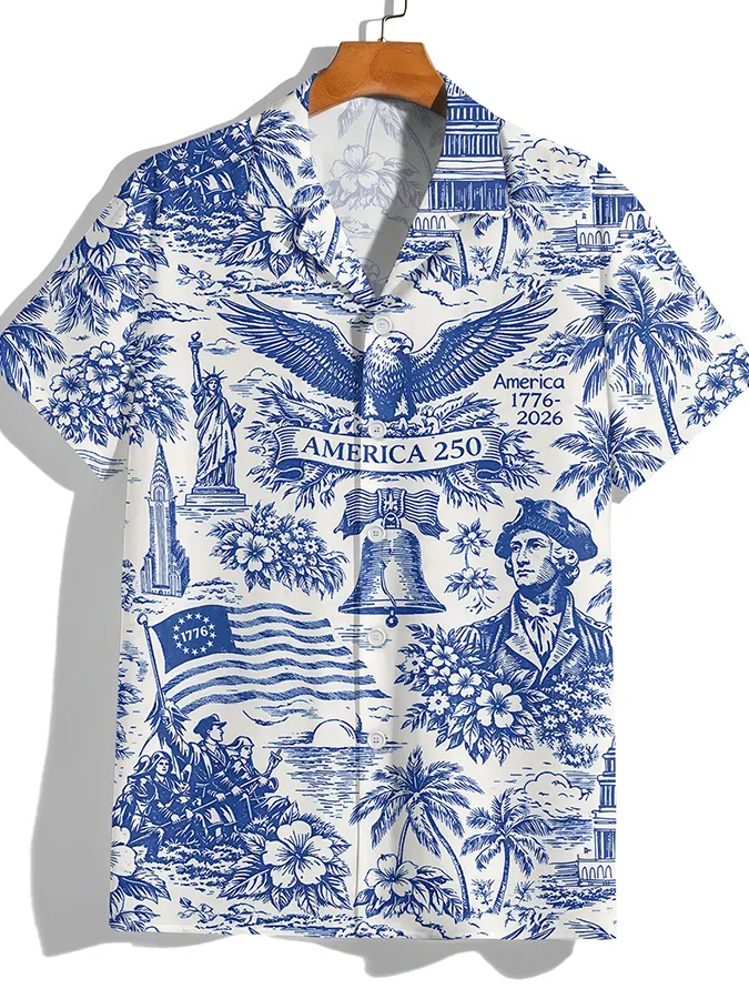 Men's  250 Years Day Printed Casual Collar Shirt
