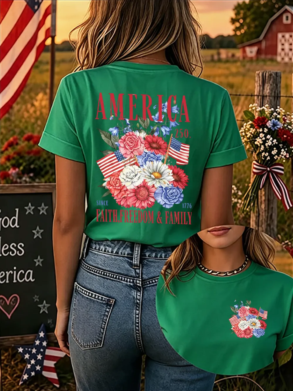 Since 1776, Faith, Liberty, And Family – Women'S 250th Anniversary Of American Faith Print Short-Sleeve T-Shirt