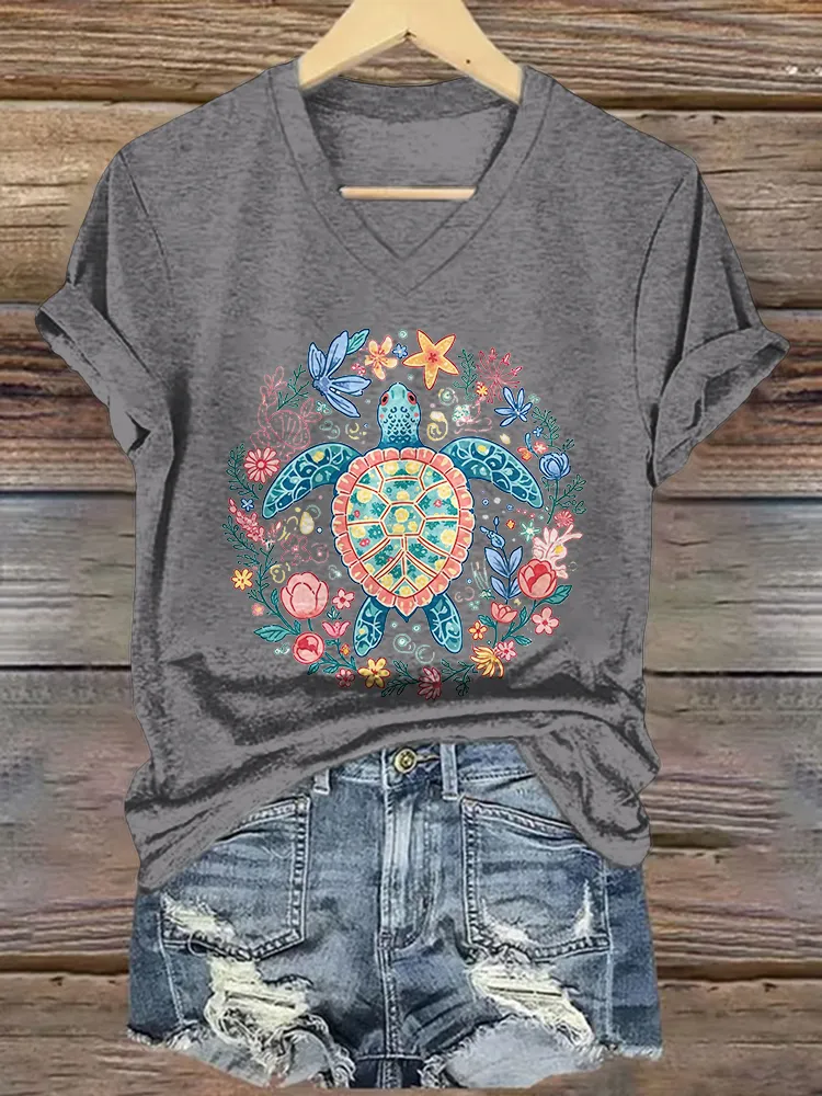 Women's Summer Vibes Short Sleeves V-Neck Pure T-Shirt