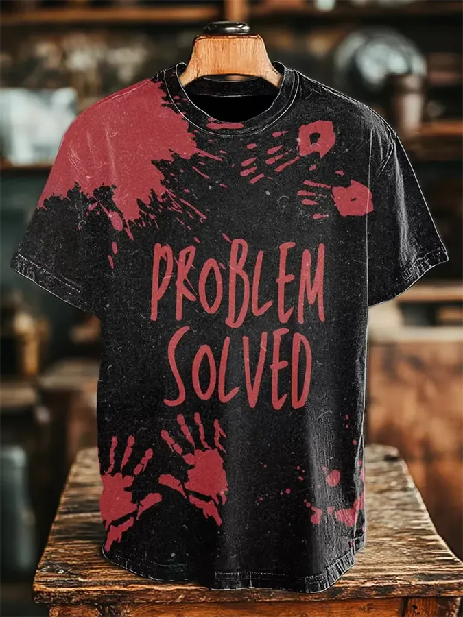 Men's Bloody Problem Solved Printed Casual T-Shirt