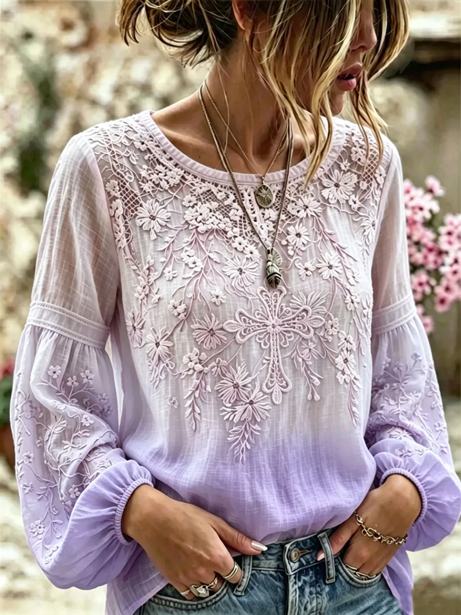 Women'S Floral Faith Printed Casual Cotton And Linen Top
