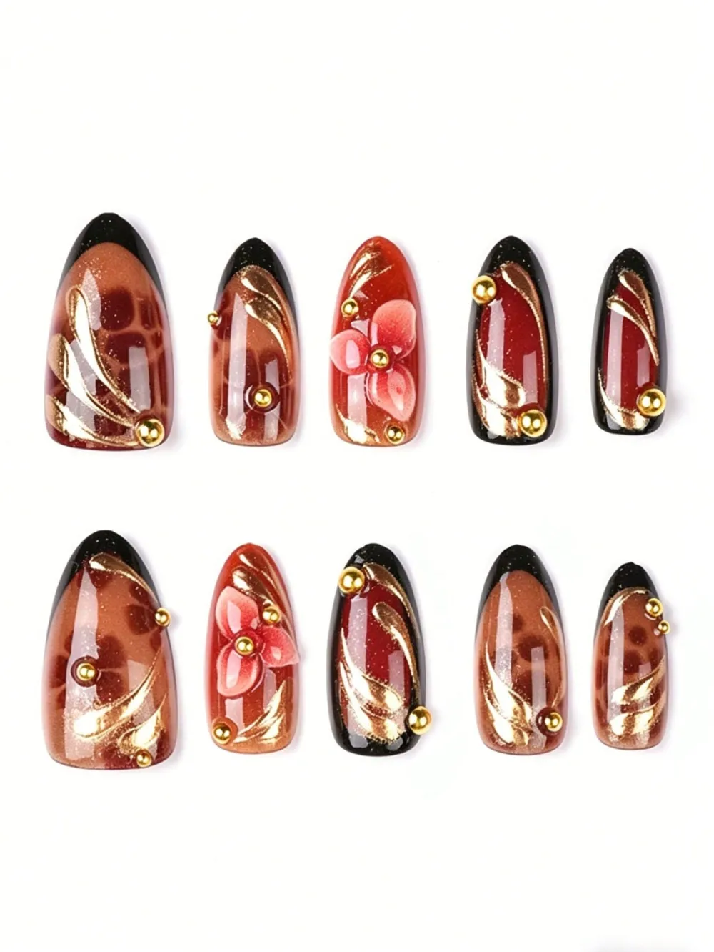 Nailhour 10Pcs 3D French Medium Almond Press On Nails