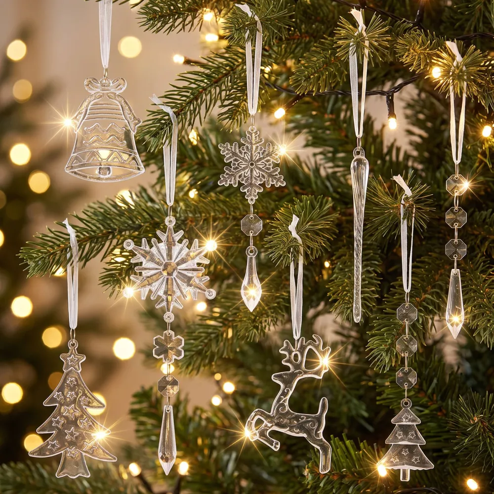 24PCS Christmas Reindeer Ice Pop Christmas Tree Bell Transparent Acrylic Ice Pop Ornament