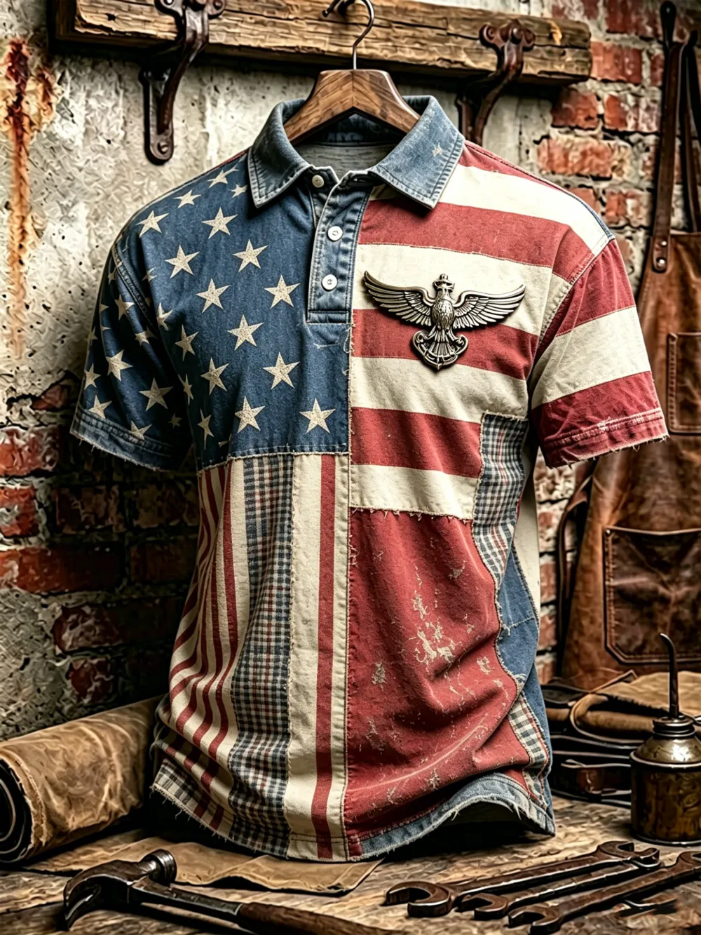 Men'S Casual 250Th Anniversary Celebration Of The Founding Of The United States, Patchwork, Contrasting Color Personalized Printed Polo Shirt