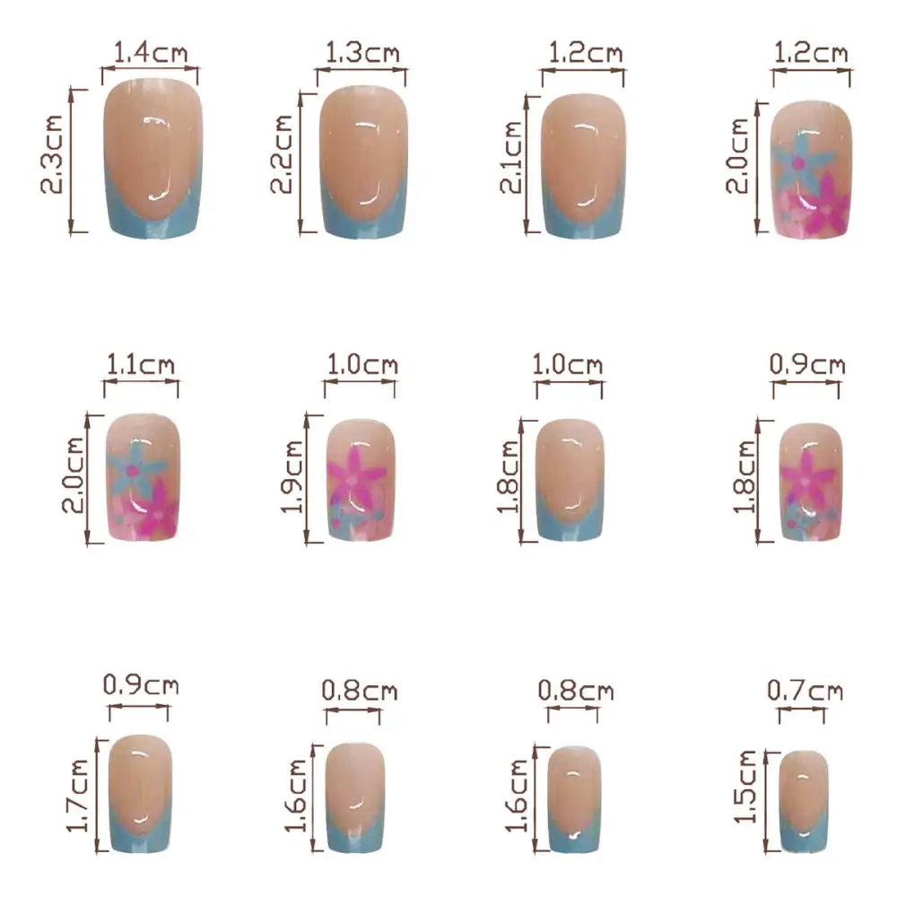 Nailhour 24Pcs Medium Square Mint Blue French Press On Nails