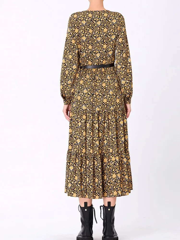 Floral V-Neck Long Sleeve Dress