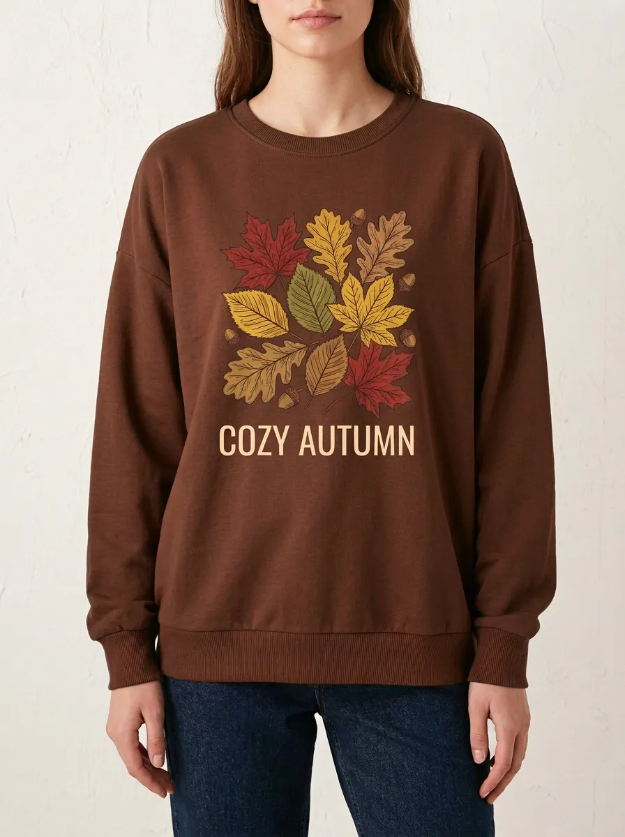 Botanical Maple Leaf Acorn Printed Women's Graphic Sweatshirt
