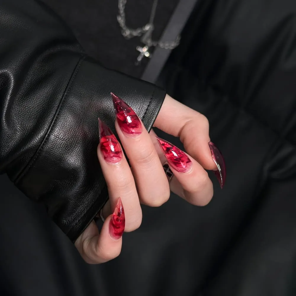 Nailhour 10Pcs Red Gothic Gradient Short Stiletto Press On Nails