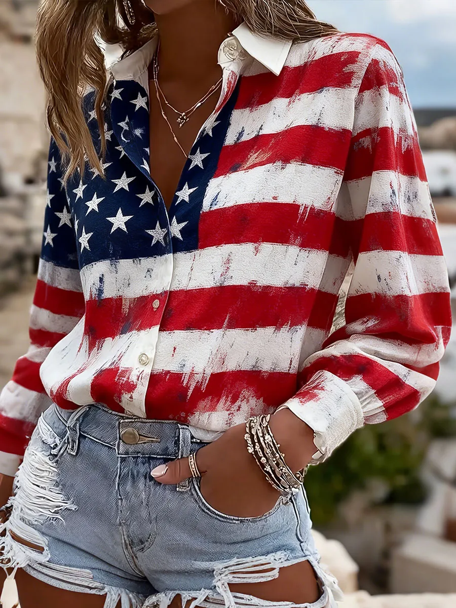 Women'S Casual Flag Retro Shirt