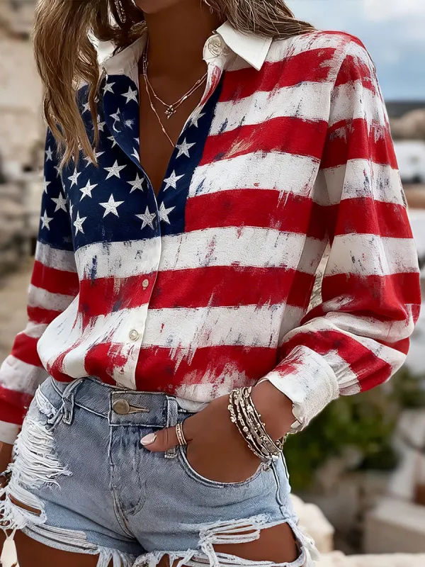 Women'S Casual Flag Retro Shirt
