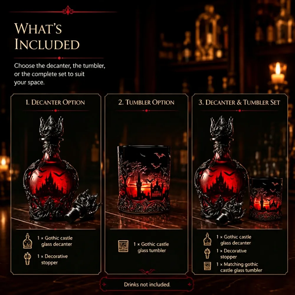 Halloween Dark Red Batwing Castle Decanter