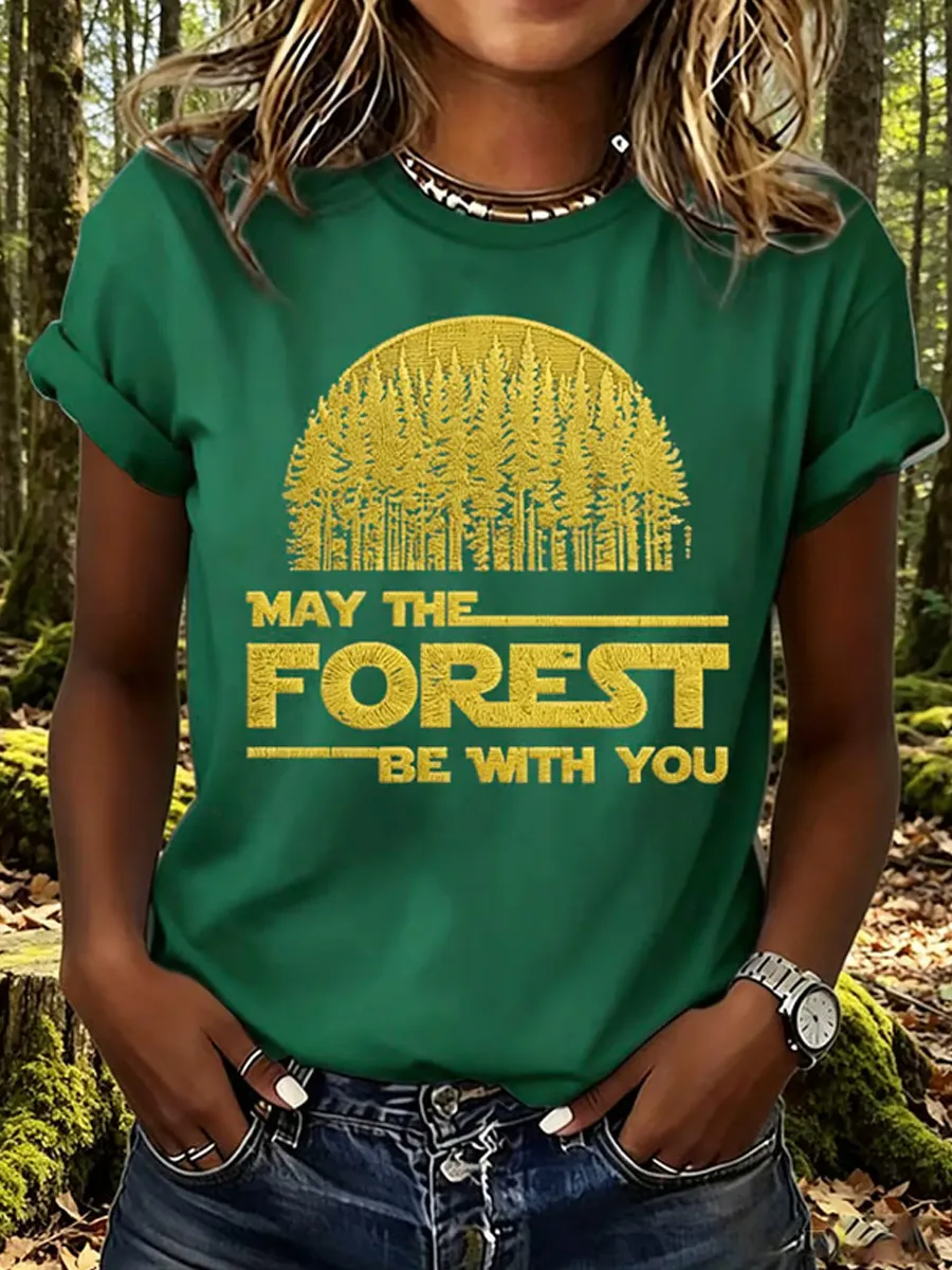 Women's Retro May The Forest Be With You Print T-Shirt
