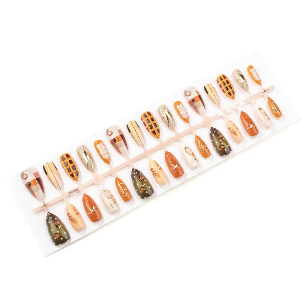 Nailhour 30Pcs Cute Ladybug Medium Almond Gilded Press On Nails