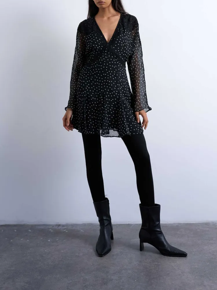 Polka Dot V-Neck Mini Dress