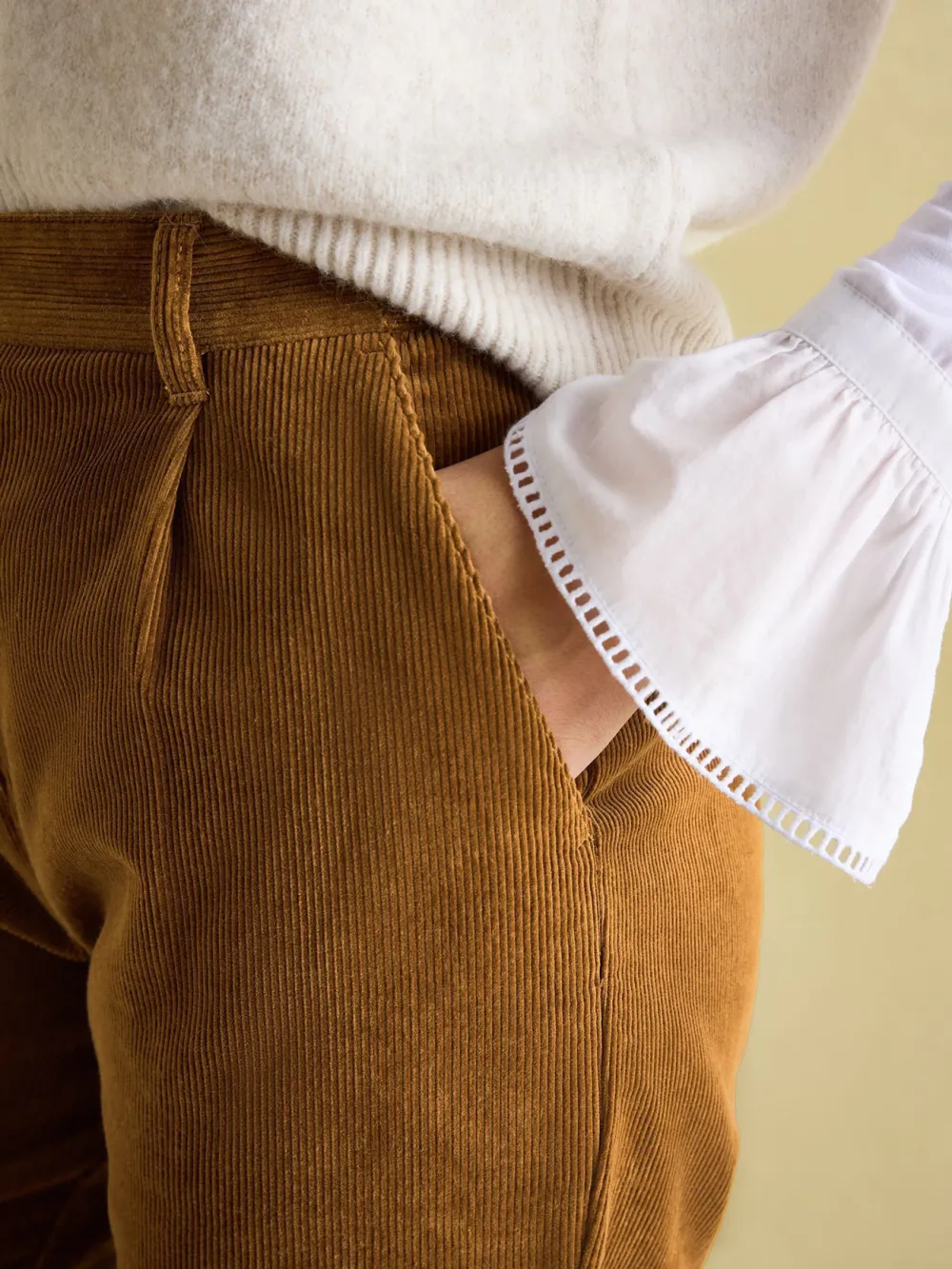 Casual Style Brown Corduroy Tapered Trousers
