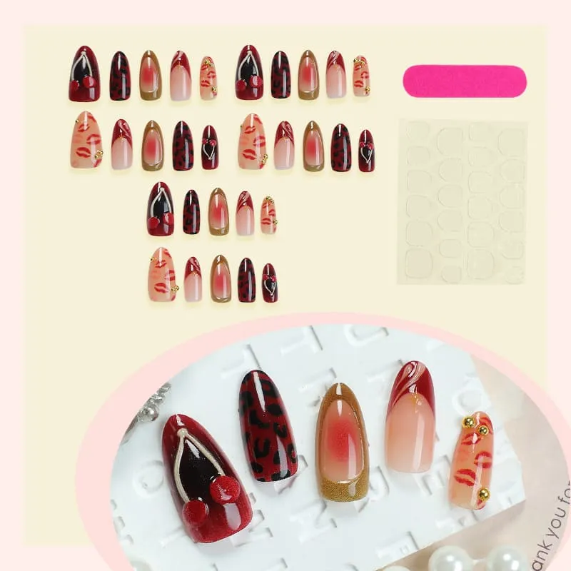 Nailhour 30Pcs Gilded 3D French Medium Almond Press On Nails