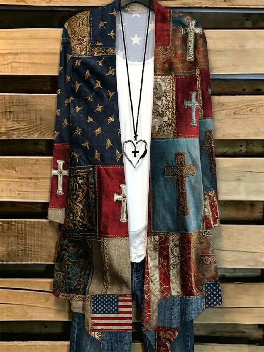 Women'S Casual Floral Faith Print Cardigan