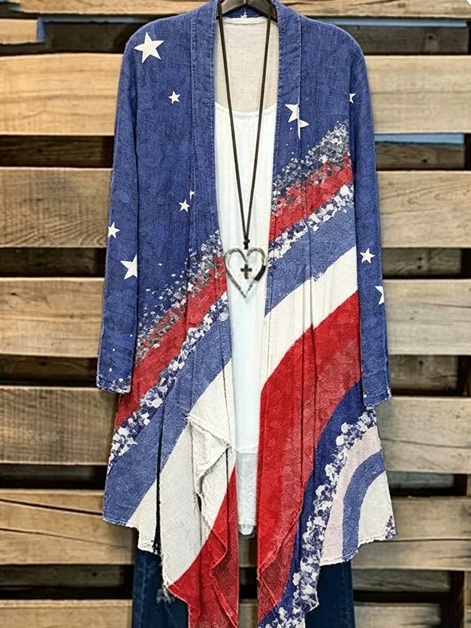 Women'S Independence Day Printed Casual Cardigan