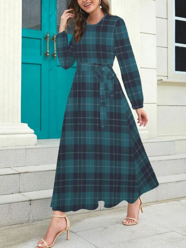 Belted Plaid Maxi Dress