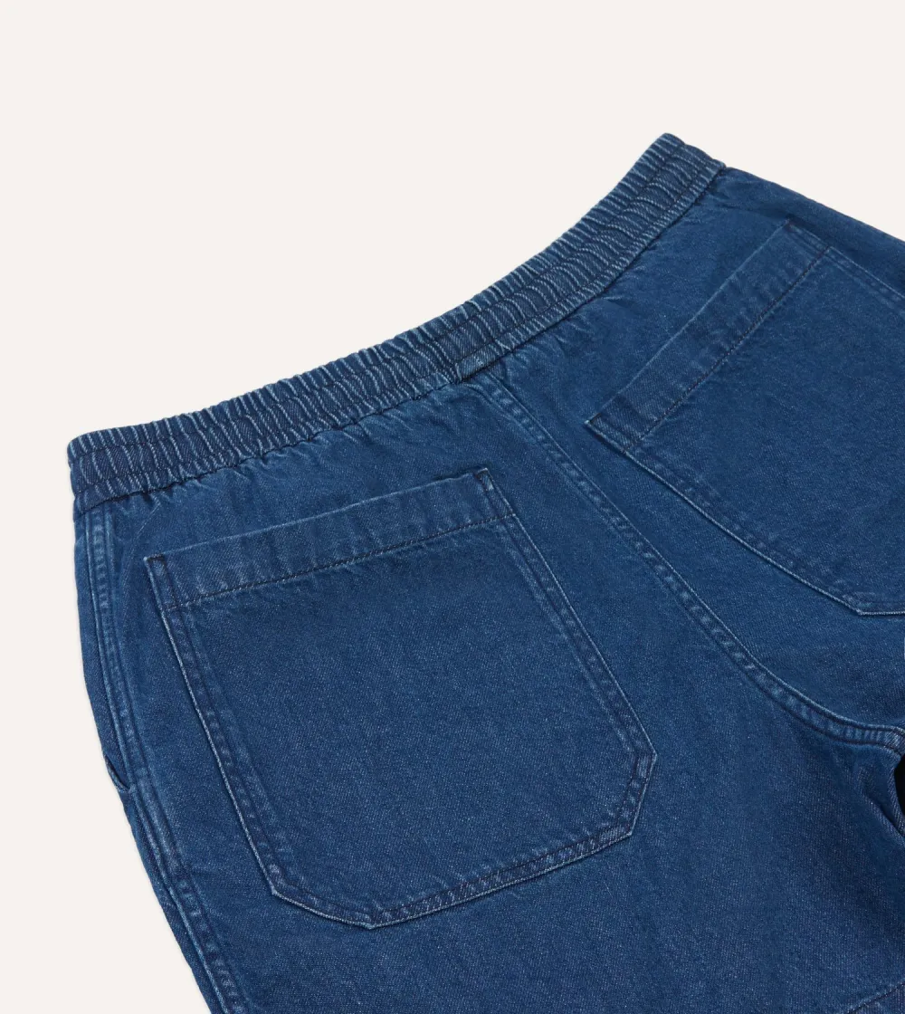 Daily Stone Wash Indigo Cotton Drawstring Shorts Casual Style