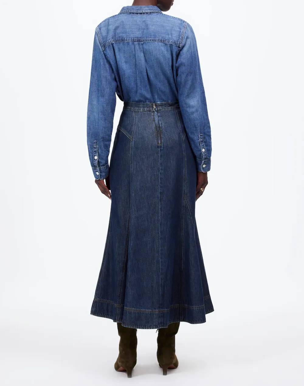 Denim Circle Wash Midi Skirts