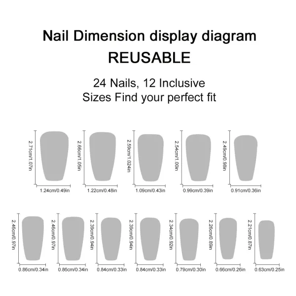 Nailhour 24pcs Medium Square Shiny Artificial Nail Tip Red White Blue Nail Art