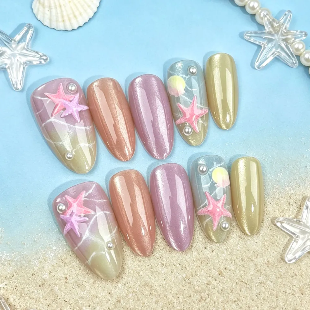 Nailhour 30Pcs 3D Cat Eye Medium Oval Gradient Press On Nails