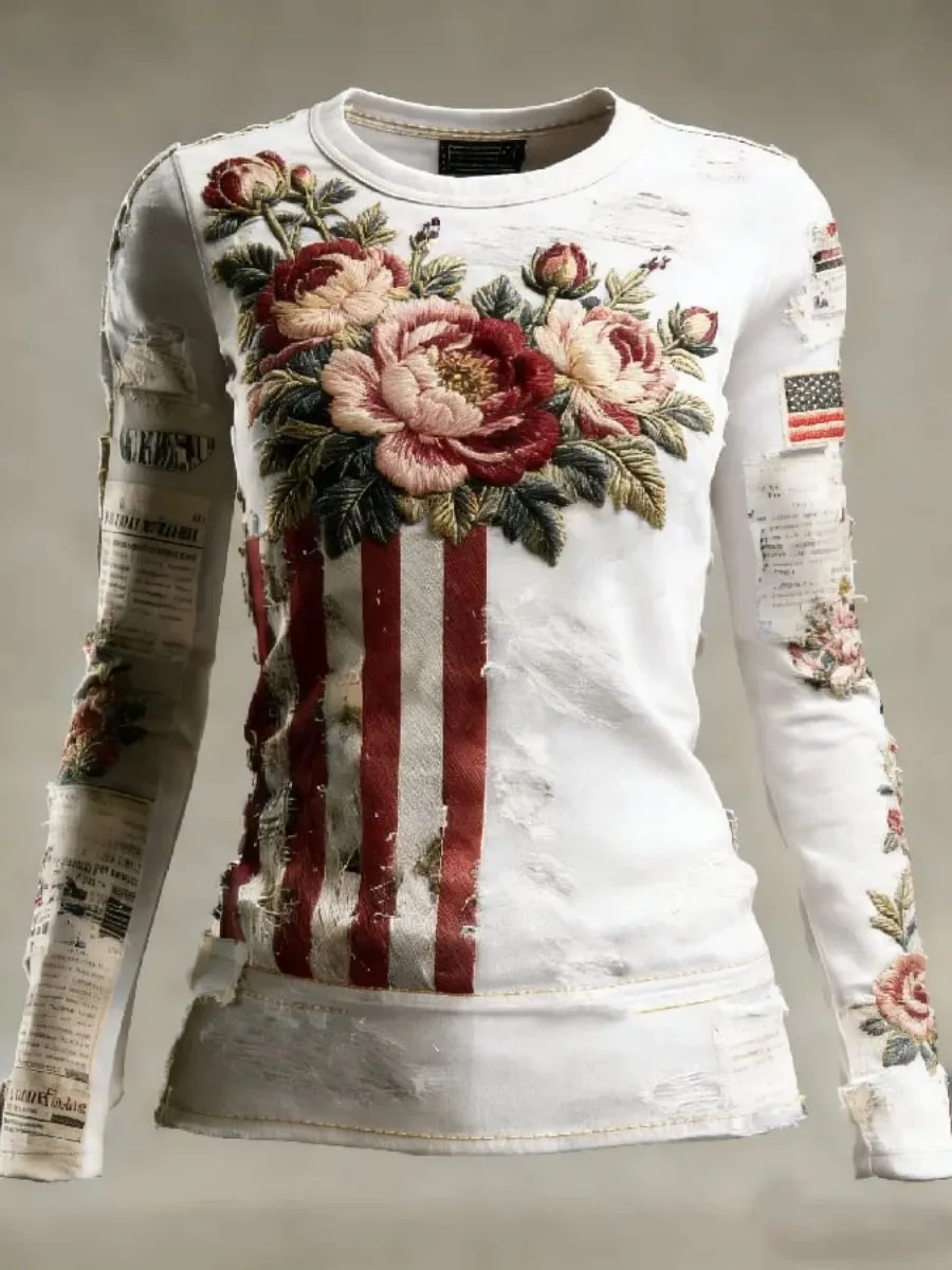 250th Anniversary Independence Day Floral Print Women's Sweatshirt