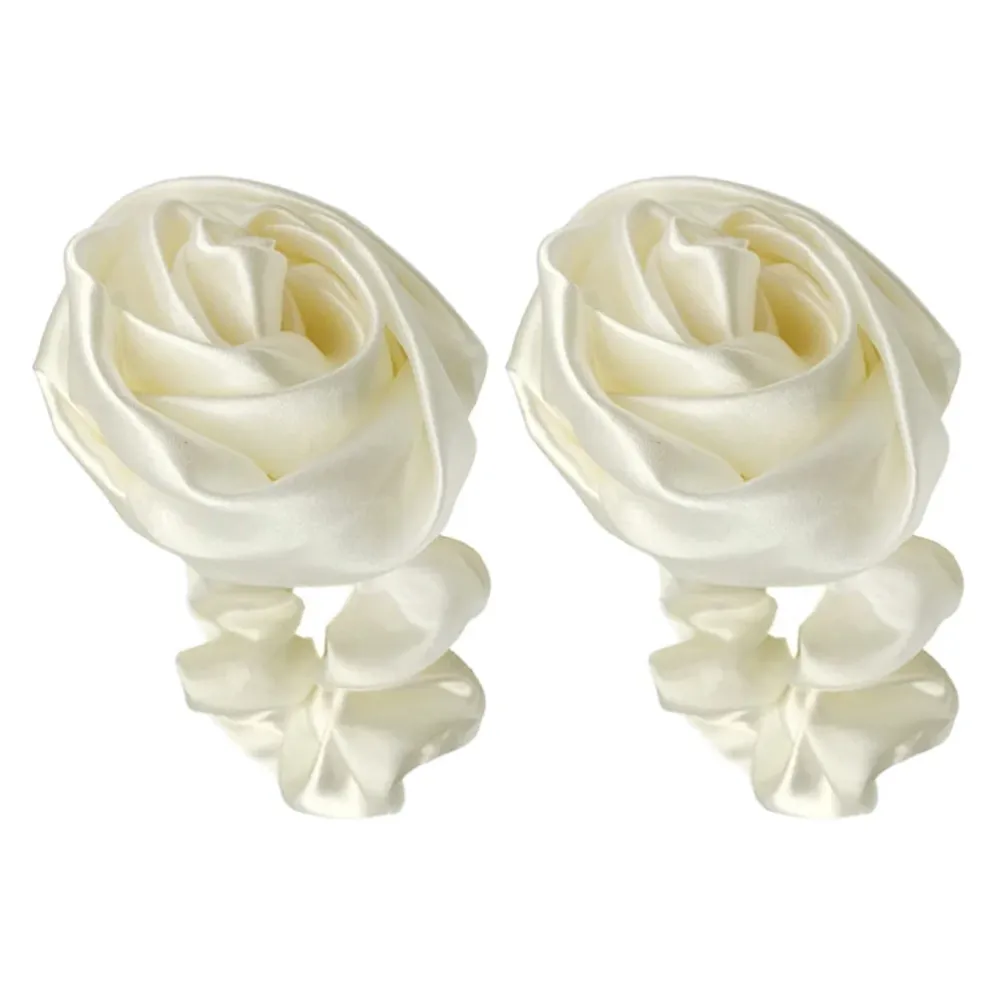 White Satin Rose Ladies' Elastic Hair Band Versatile Style