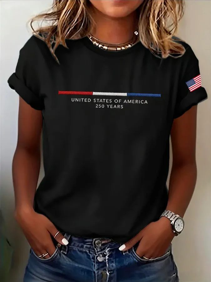 Women's American Independence Day 250th Anniversary Printed Short sleeved T-shirt