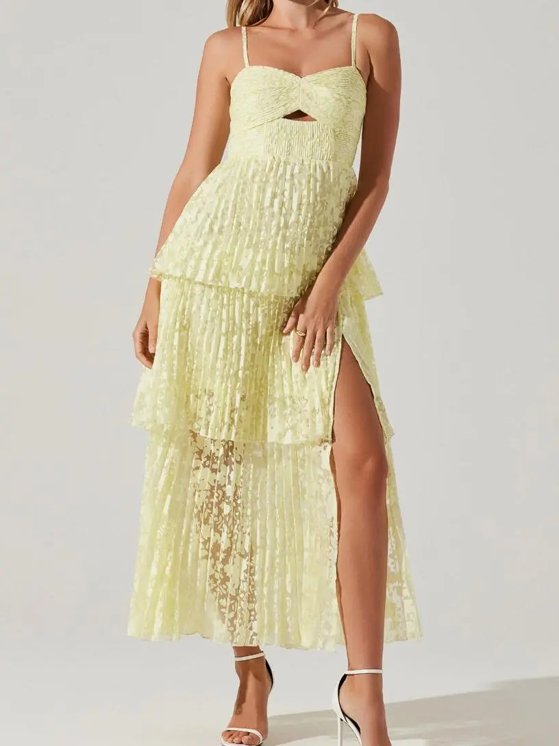 Tiered Keyhole Cutout Maxi Dress