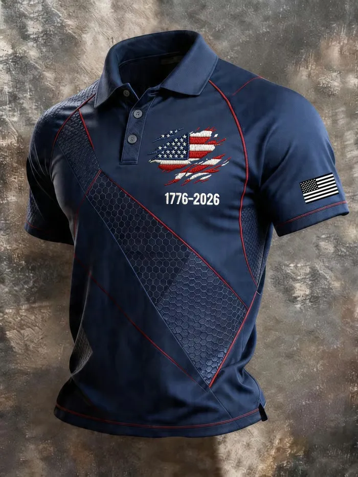 Men's America 250th Anniversary Print Casual Polo Shirt