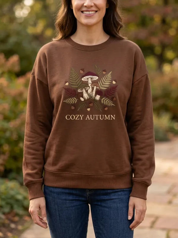 Mushroom Fern Acorn Printed Women's Graphic Sweatshirt