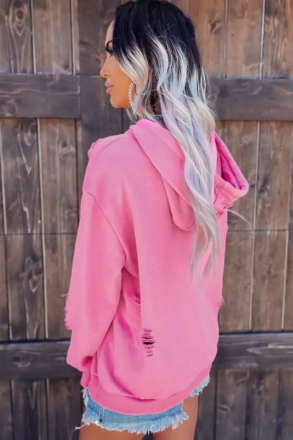 Shabby Distressed Drawstring Hoodie