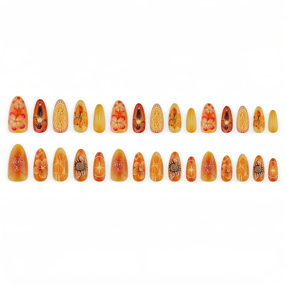 Nailhour 30Pcs Sunflower 3D Medium Almond Gilded Press On Nails