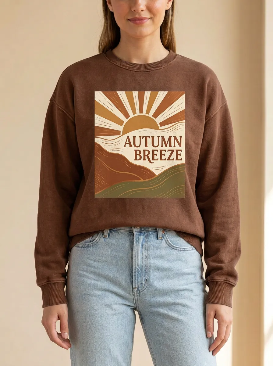Relaxed Sunset Landscape Printed Women's Graphic Sweatshirt
