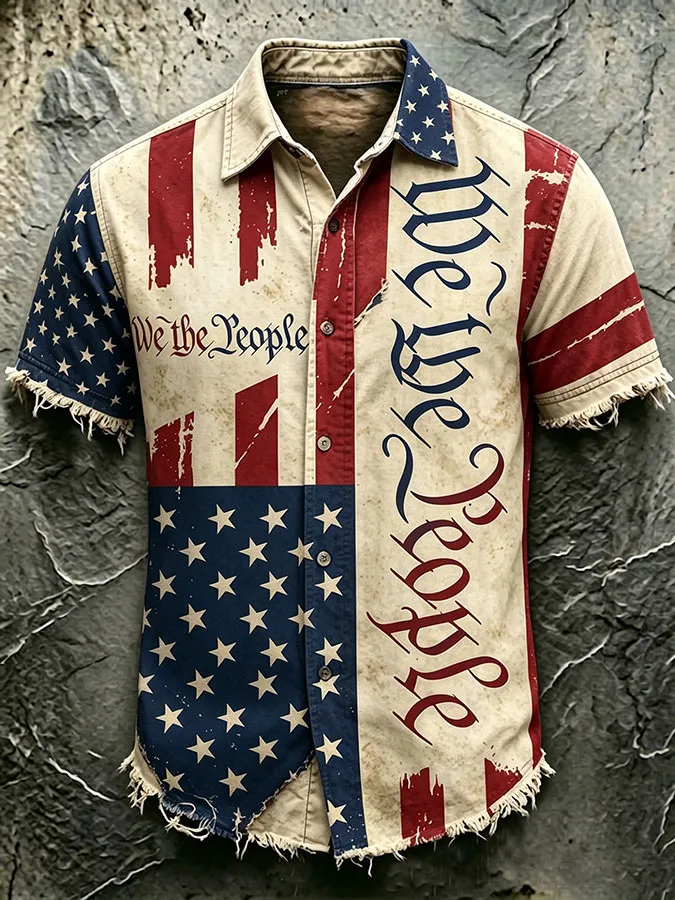 Men'S America Flag Print  Shirt