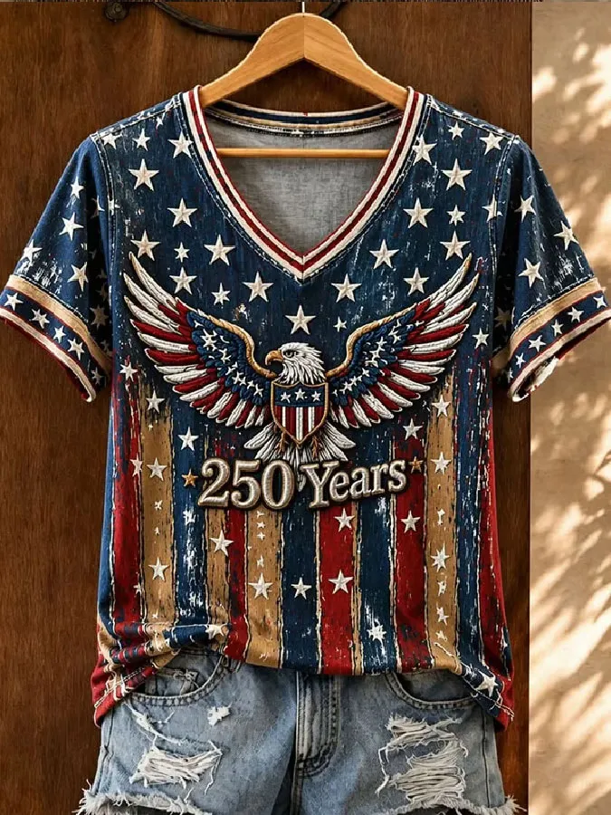 Women's Flag Print Short Sleeve T-shirt