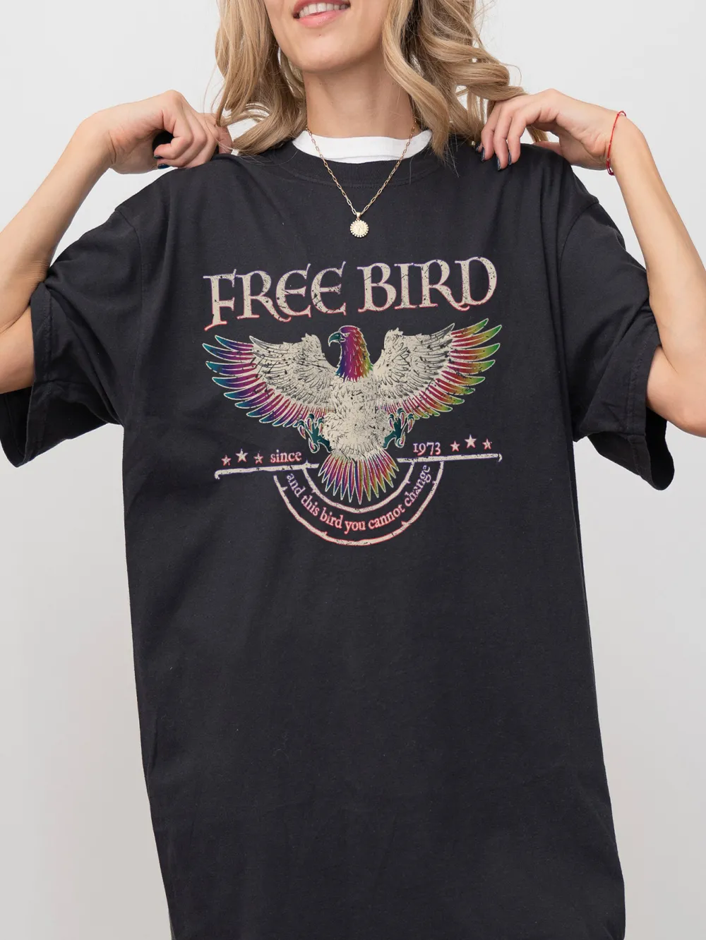 Free Bird  Lady Letter Print T-Shirt