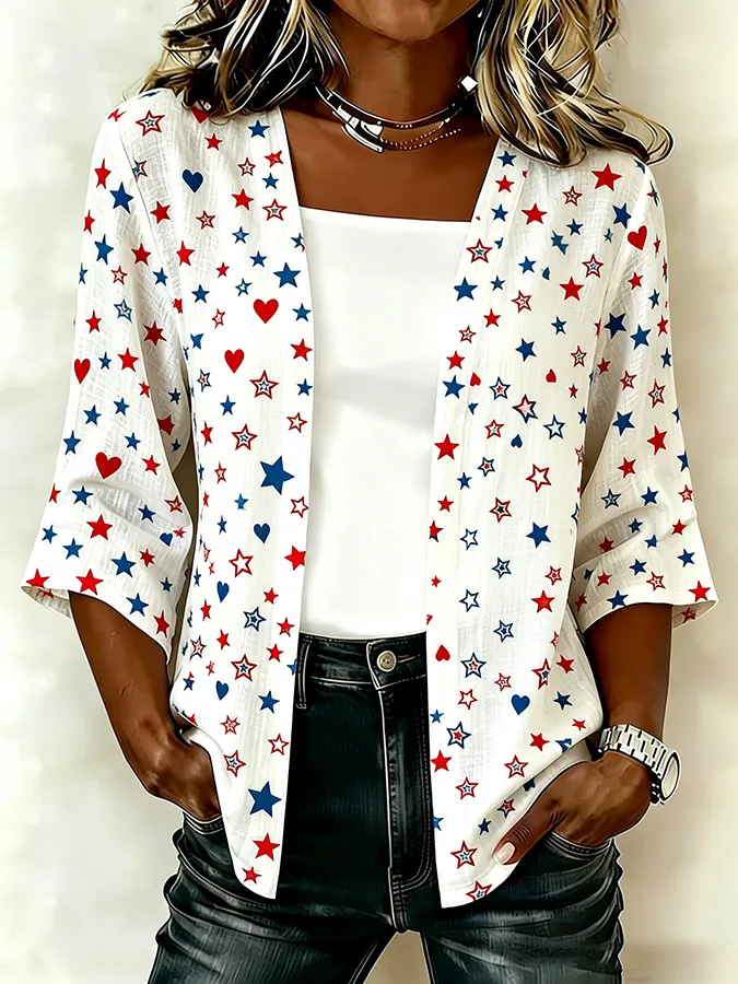 Women'S Casual Loose Independence Day Patriotic Cardigan