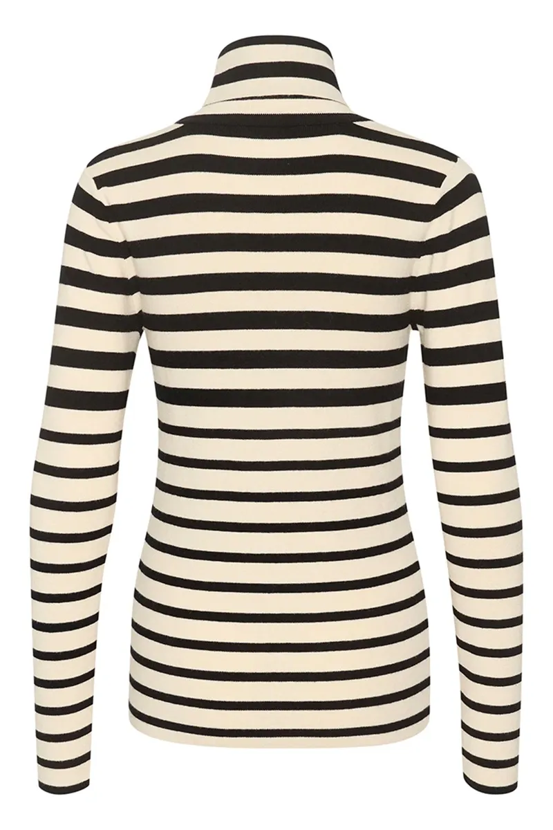 High Neck Striped Long Sleeve Fitted Tops