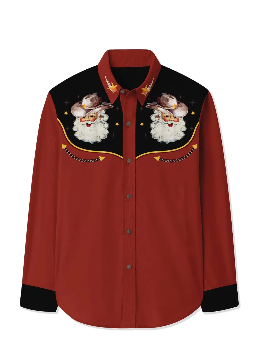 Christmas Santa Cowboy Printed Hawaiian Shirt For Men Button-down Shirt Long Sleeve 100% Cotton Shirt