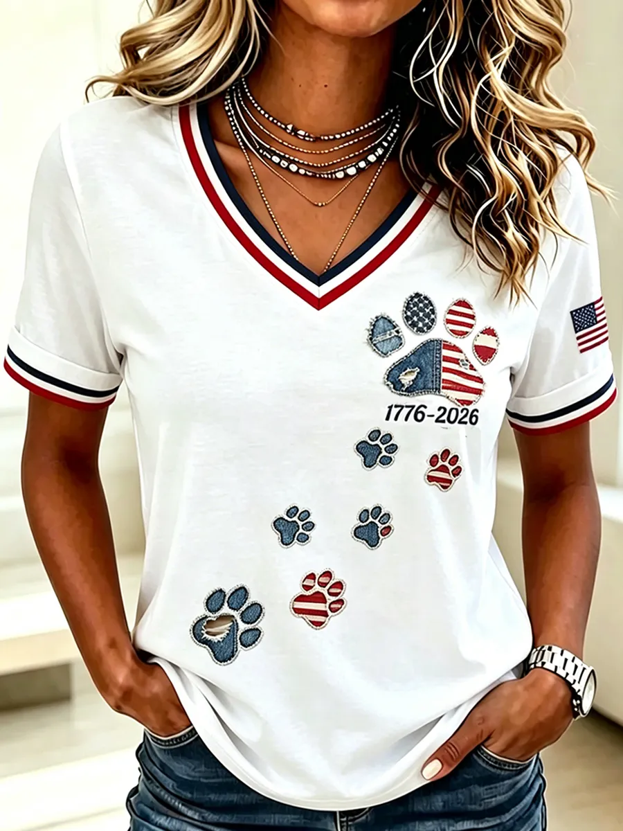250Th Anniversary Animal Print Commemorative Women'S V-Neck Short Sleeved T-Shirt
