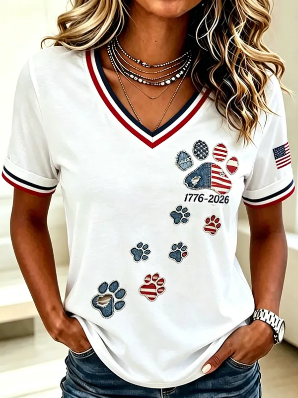 250Th Anniversary Animal Print Commemorative Women'S V-Neck Short Sleeved T-Shirt